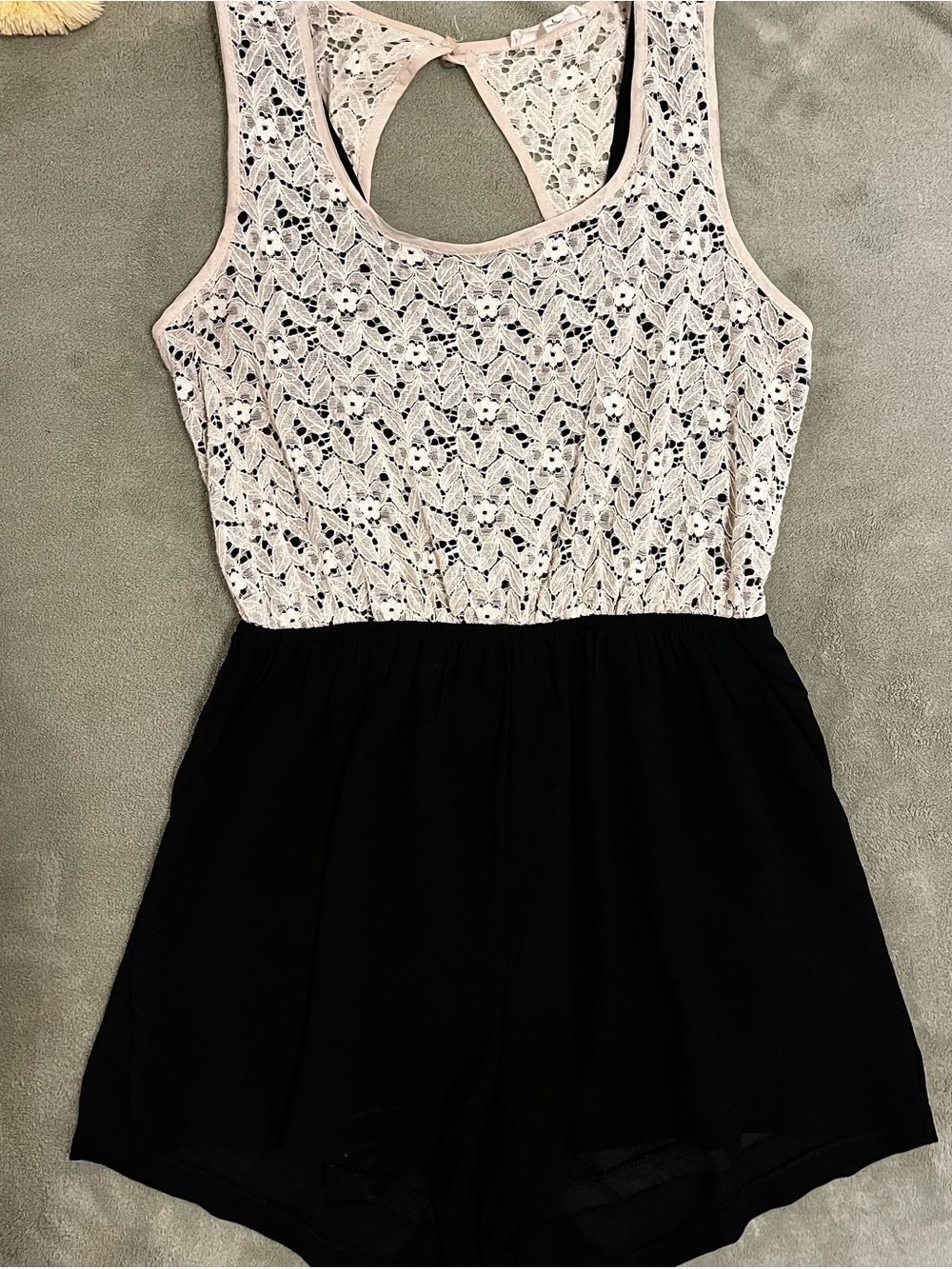 iris Lace Overlay Romper - Cream and Black